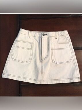 CarMar Ivory Contrast Stitch Utility Mini Skirt Size 6